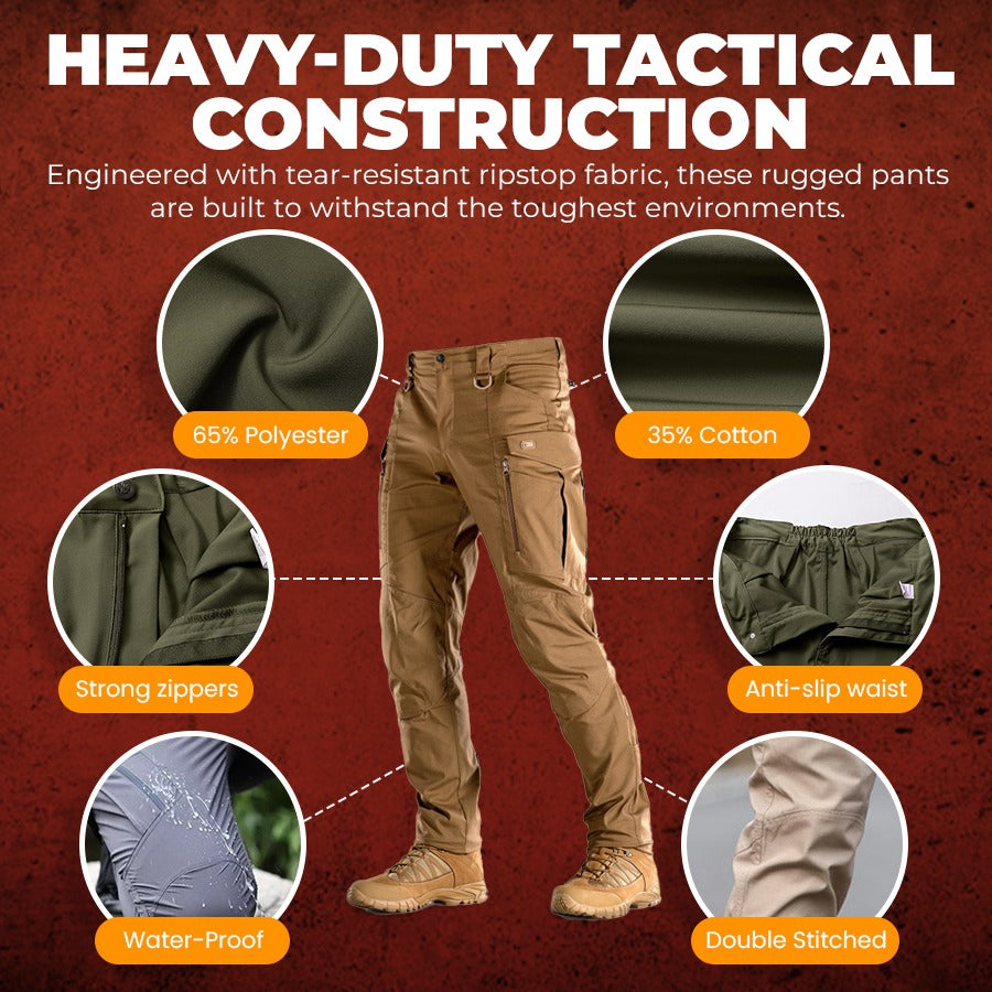 GridFlow  Men's Rugged Tactical Pants - Waterproof Ripstop Survival Gear
